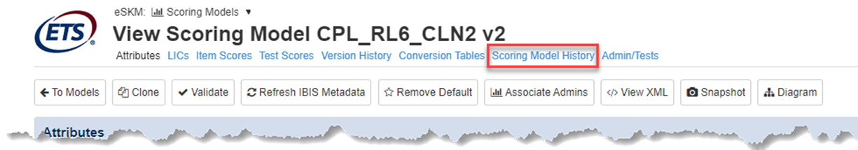 Selecting the Scoring Model History hyperlink